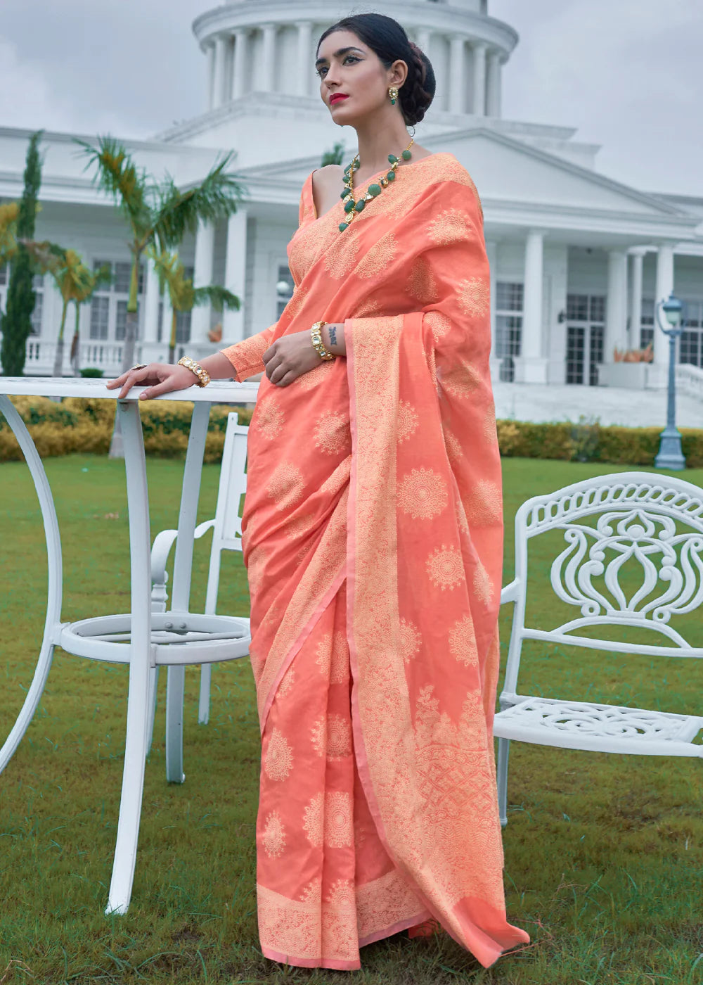 Roseate Splendor Pink Lucknowi Chikankari Cotton Saree