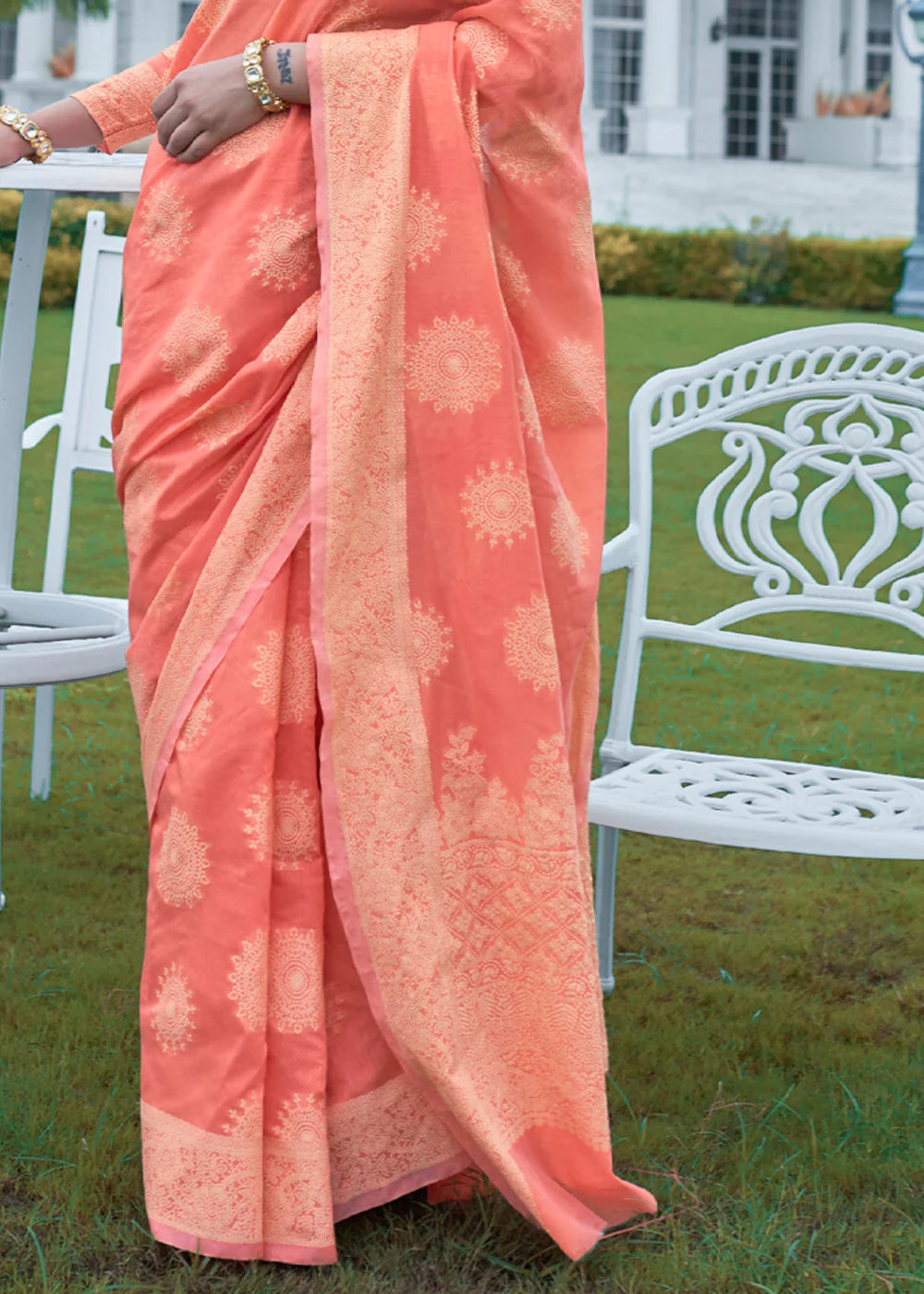 Roseate Splendor Pink Lucknowi Chikankari Cotton Saree