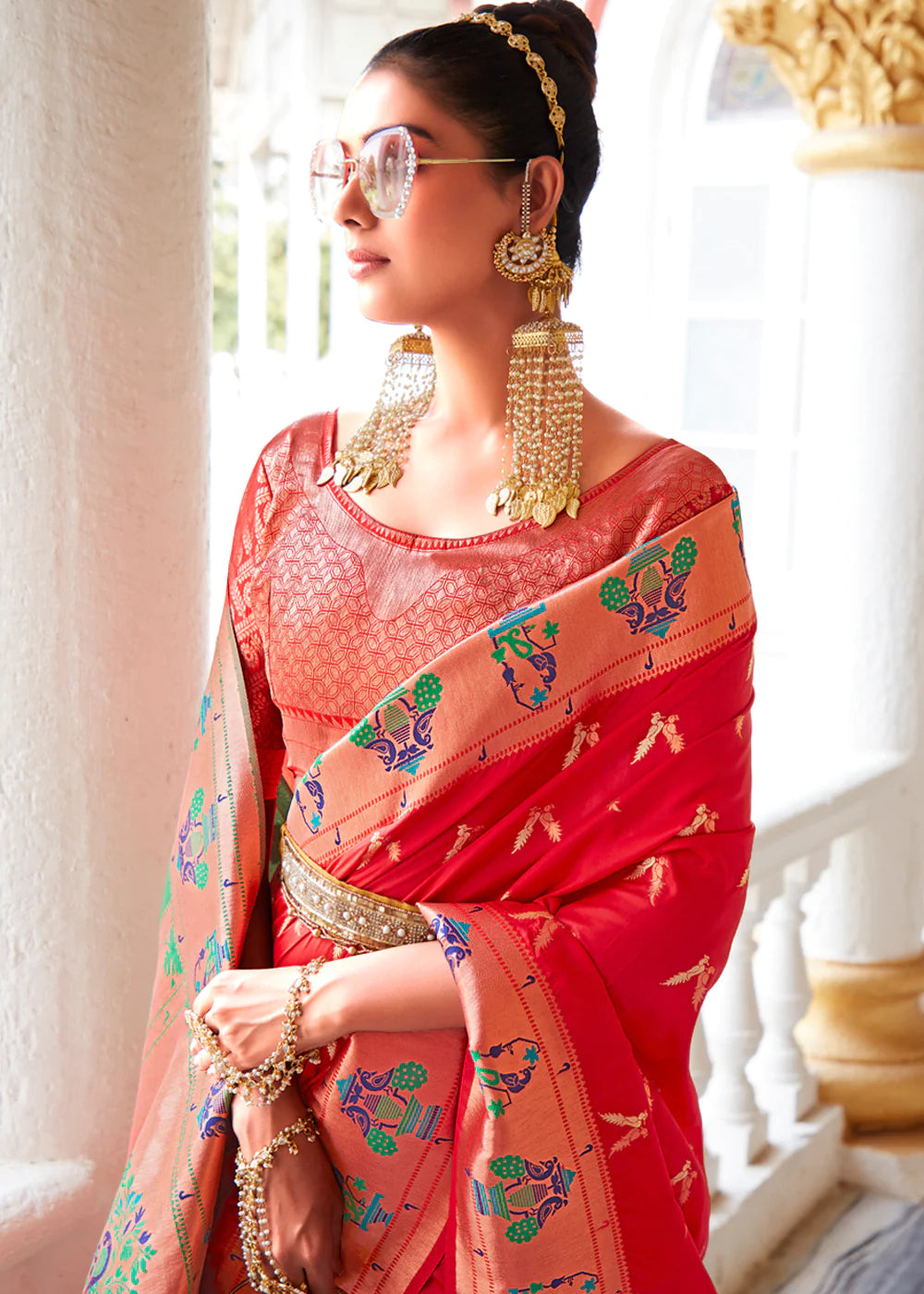 Red Woven Paithani Silk Saree With Brocade Blouse