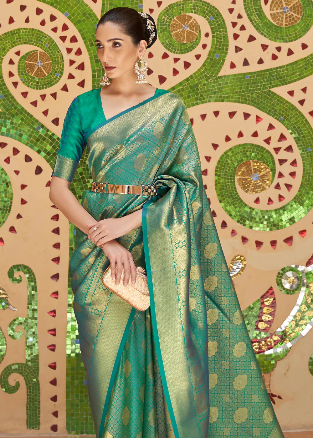 TEAL Green Kanjivaram Silk Saree