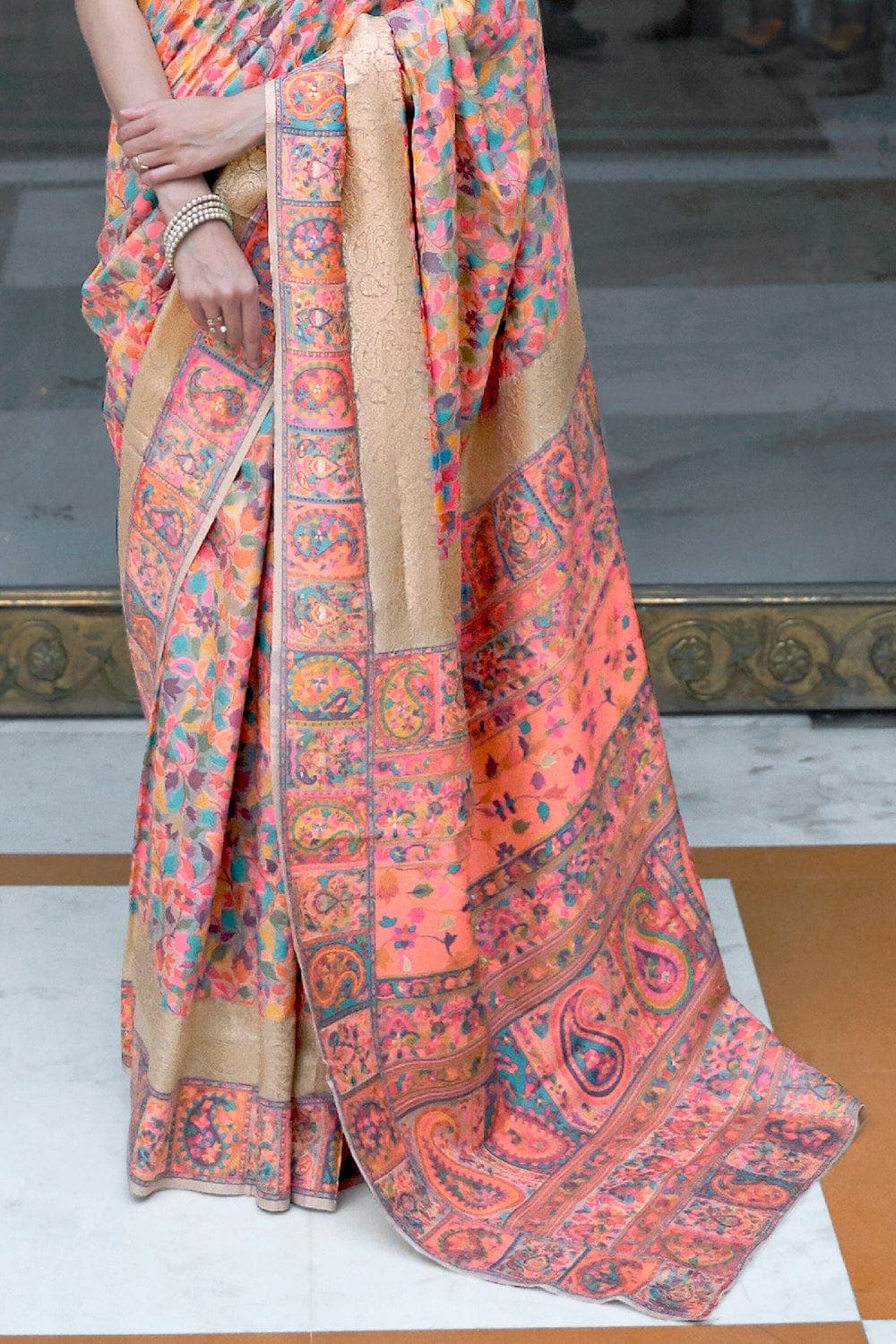 ROSE GOLD Colour Kashmiri Handloom Weaving Saree