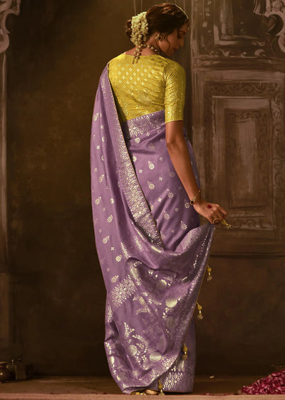 LILAC PURPLE Pure Soft Dola Silk Banarasi Saree Weaving work With Designer Blouse