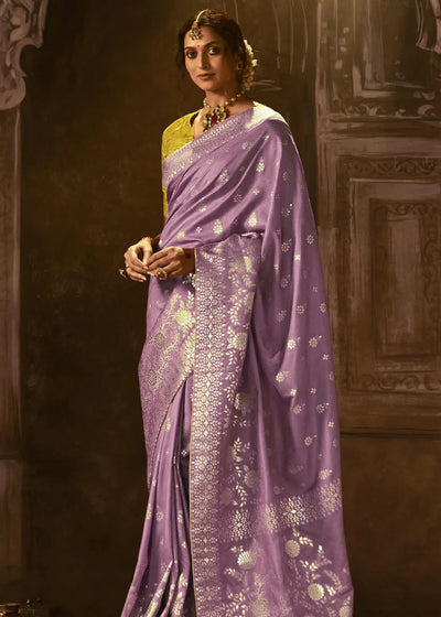 LILAC PURPLE Pure Soft Dola Silk Banarasi Saree Weaving work With Designer Blouse