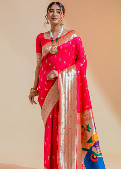 Hot Red WOWEN Paithani Silk Saree
