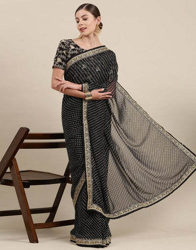 BLACK Bandhani Saree With Embroidery Work Blouse