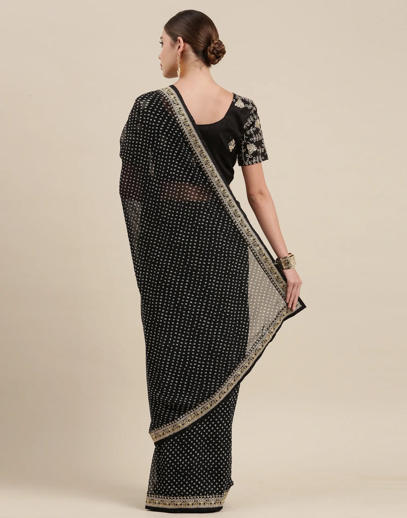BLACK Bandhani Saree With Embroidery Work Blouse