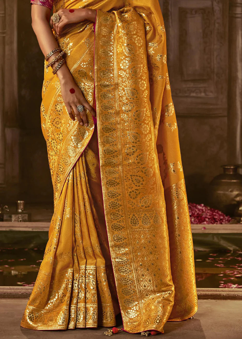 Blazing Orange Pure Soft Dola Silk Banarasi Saree Weaving work With Designer Blouse