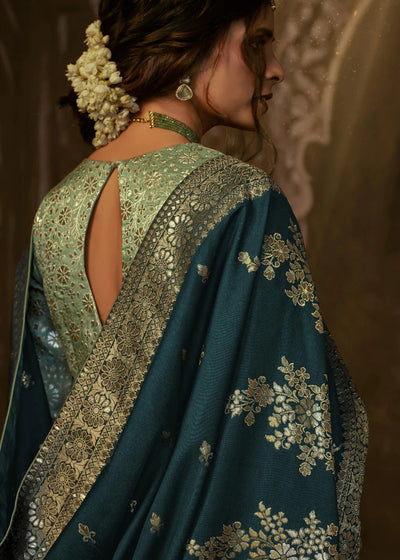 Admiral Blue Pure Soft Dola Silk Banarasi Saree Weaving work With Designer Blouse