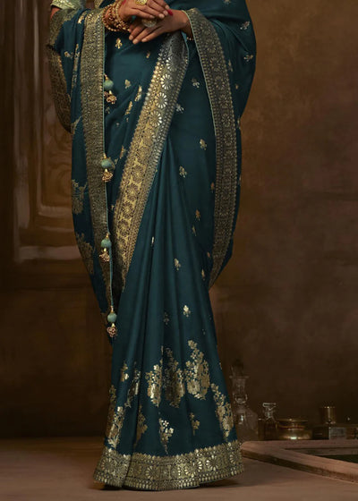 Admiral Blue Pure Soft Dola Silk Banarasi Saree Weaving work With Designer Blouse