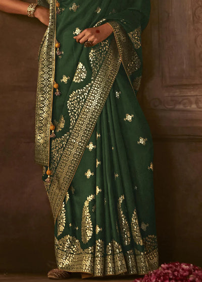 Bay Green Pure Soft Dola Silk Banarasi Saree Weaving work With Designer Blouse