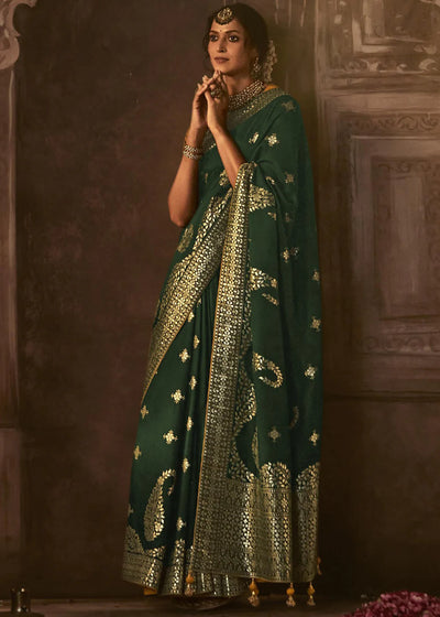 Bay Green Pure Soft Dola Silk Banarasi Saree Weaving work With Designer Blouse