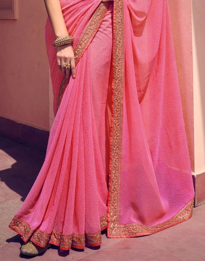 LIGHT PINK Georgette Saree WITH Embroidery Border