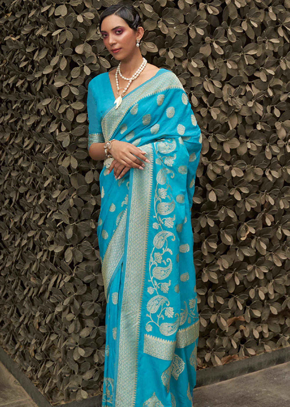 FRENCH BLUE Banarasi Silk Saree