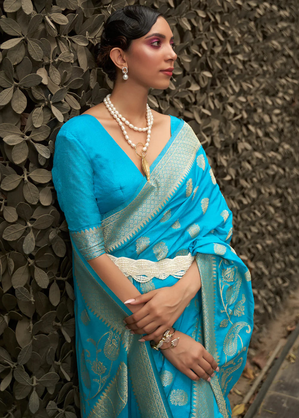 FRENCH BLUE Banarasi Silk Saree