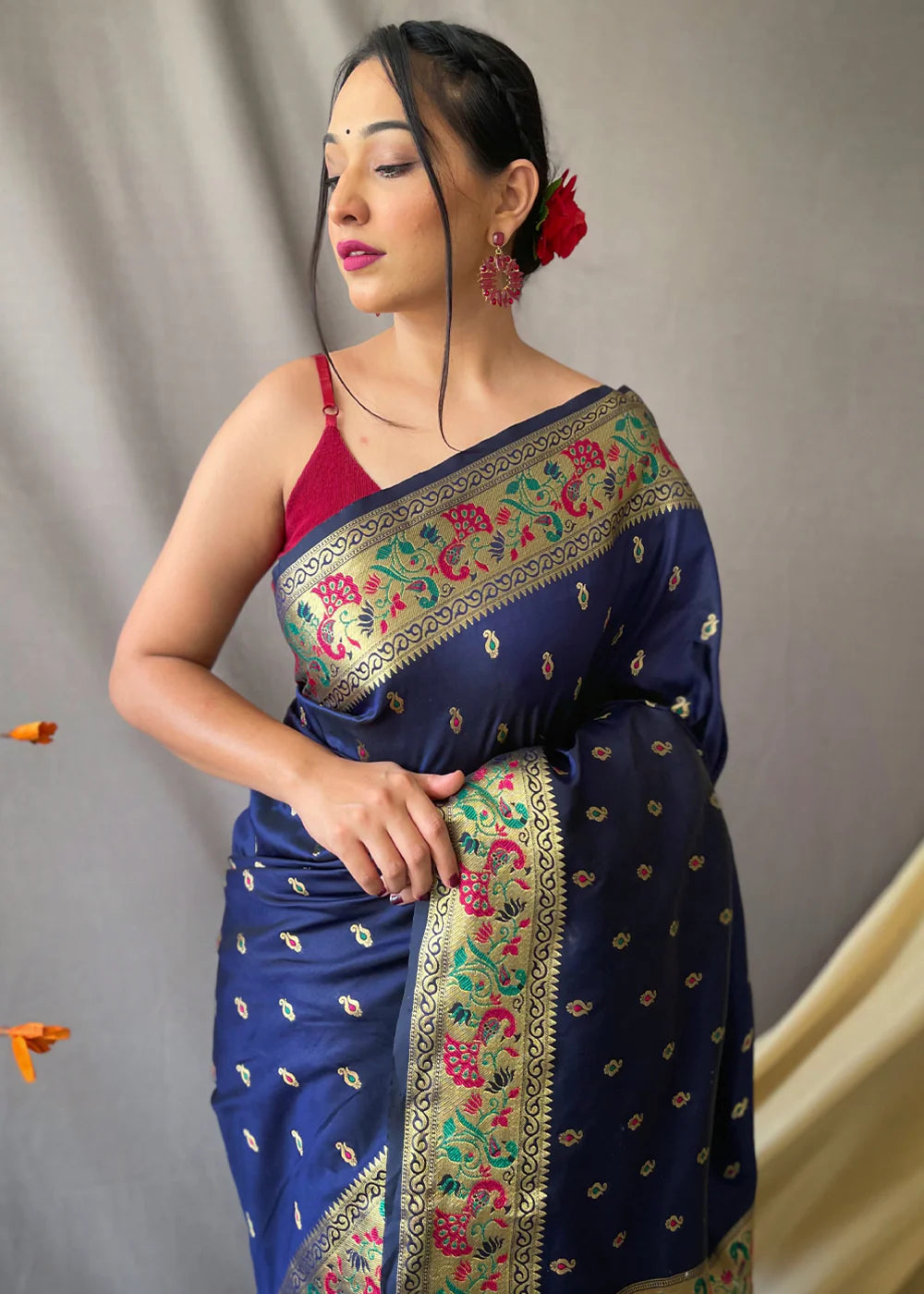 DENIM BLUE  Woven Paithani Silk Saree