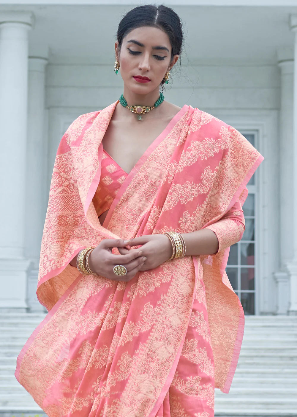 Blossoming Charm Pink Lucknowi Chikankari Cotton Saree