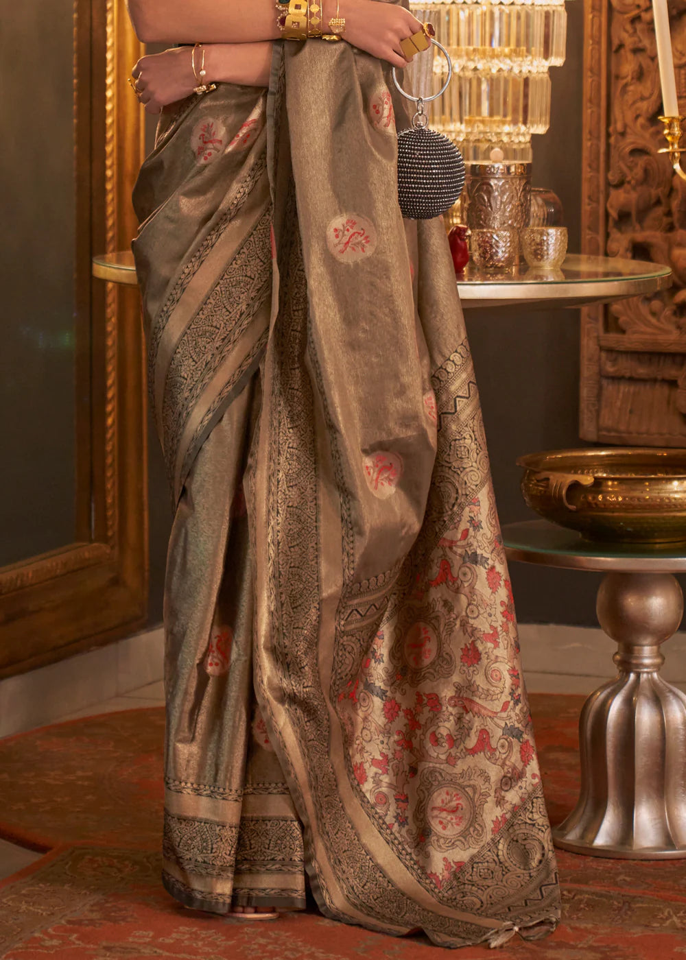 CHOCO BROWN Dual Tone Woven Handloom Weaving Kanjivaram Silk Saree