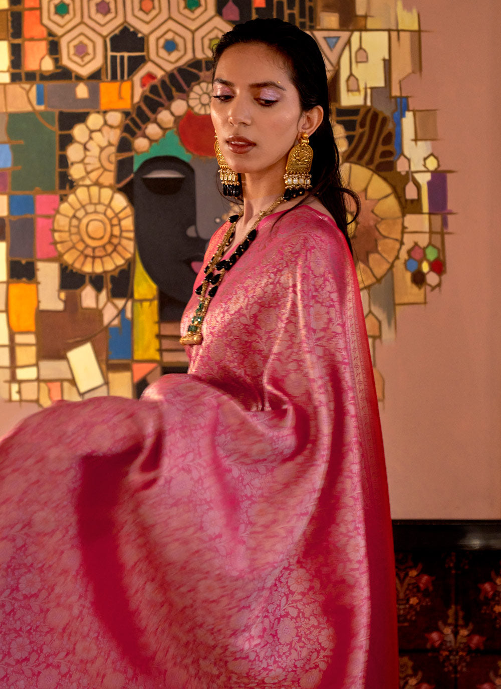 Lovely Hot Pink Color Handloom Silk Saree