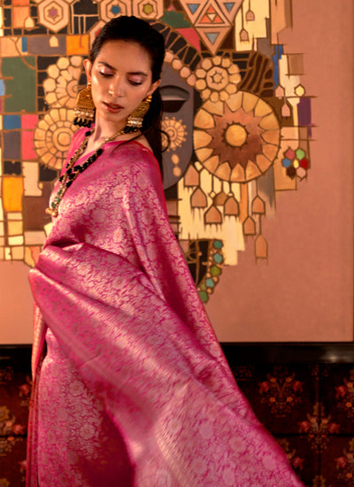 Lovely Hot Pink Color Handloom Silk Saree