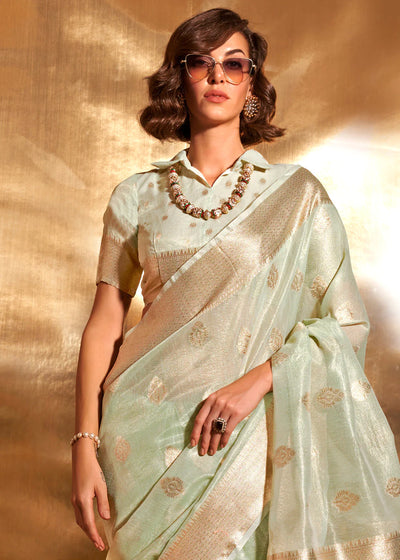GREEN Zari Woven Tissue Silk Saree with Paithani Pallu