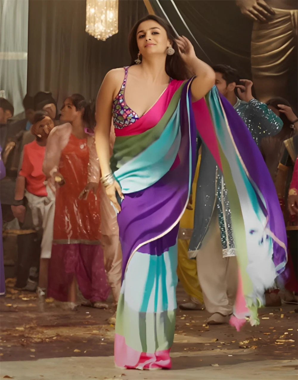 Alia Bhatt Soft Georgette Multicolor Bollywood Event Party Wear Saree