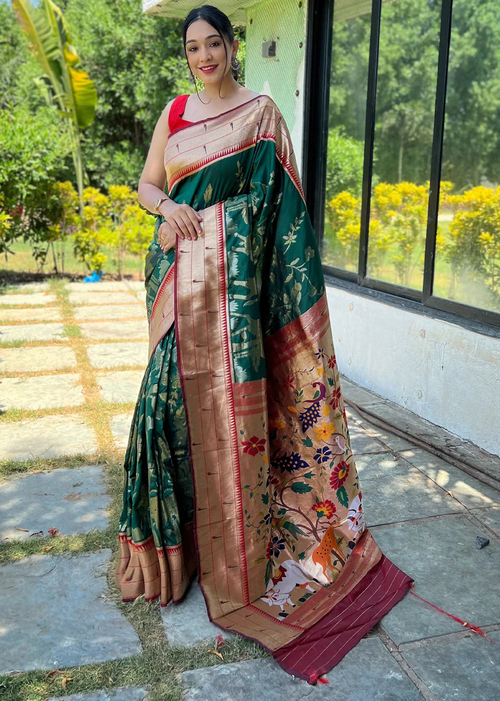 GREEN Woven Paithani Silk Saree