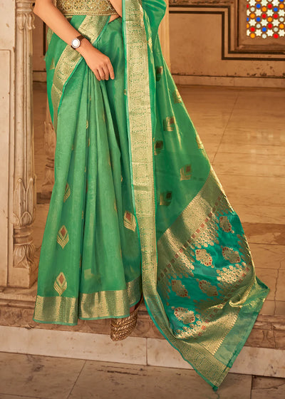 SLMIY GREEN Banarasi Tissue Silk Saree