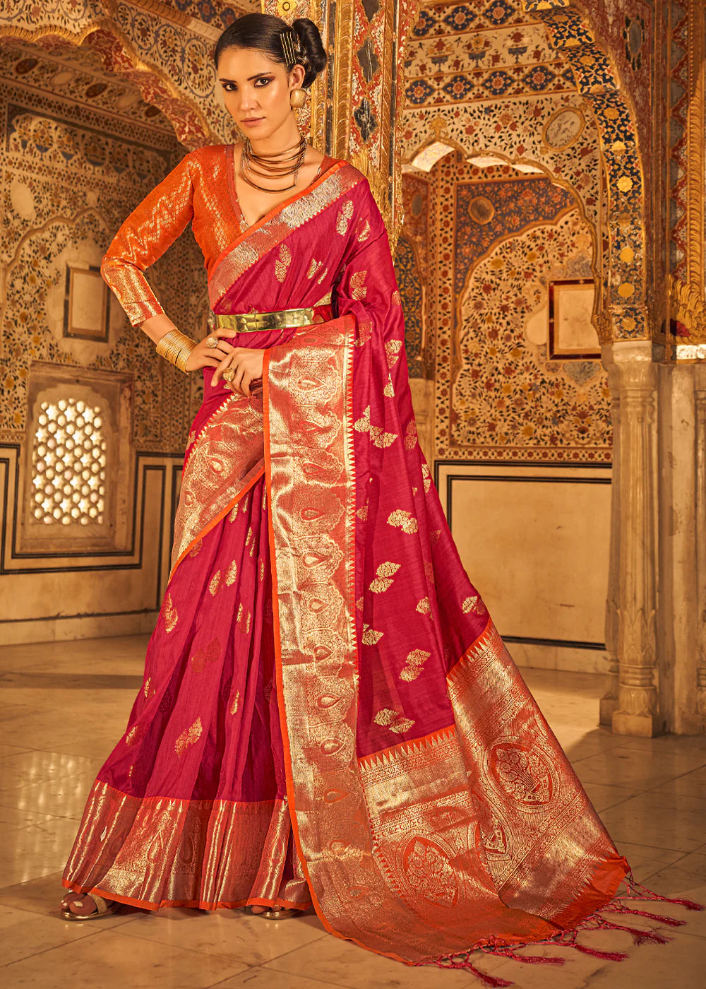 CRIMSON Red Banarasi Woven TISSUE Silk Saree