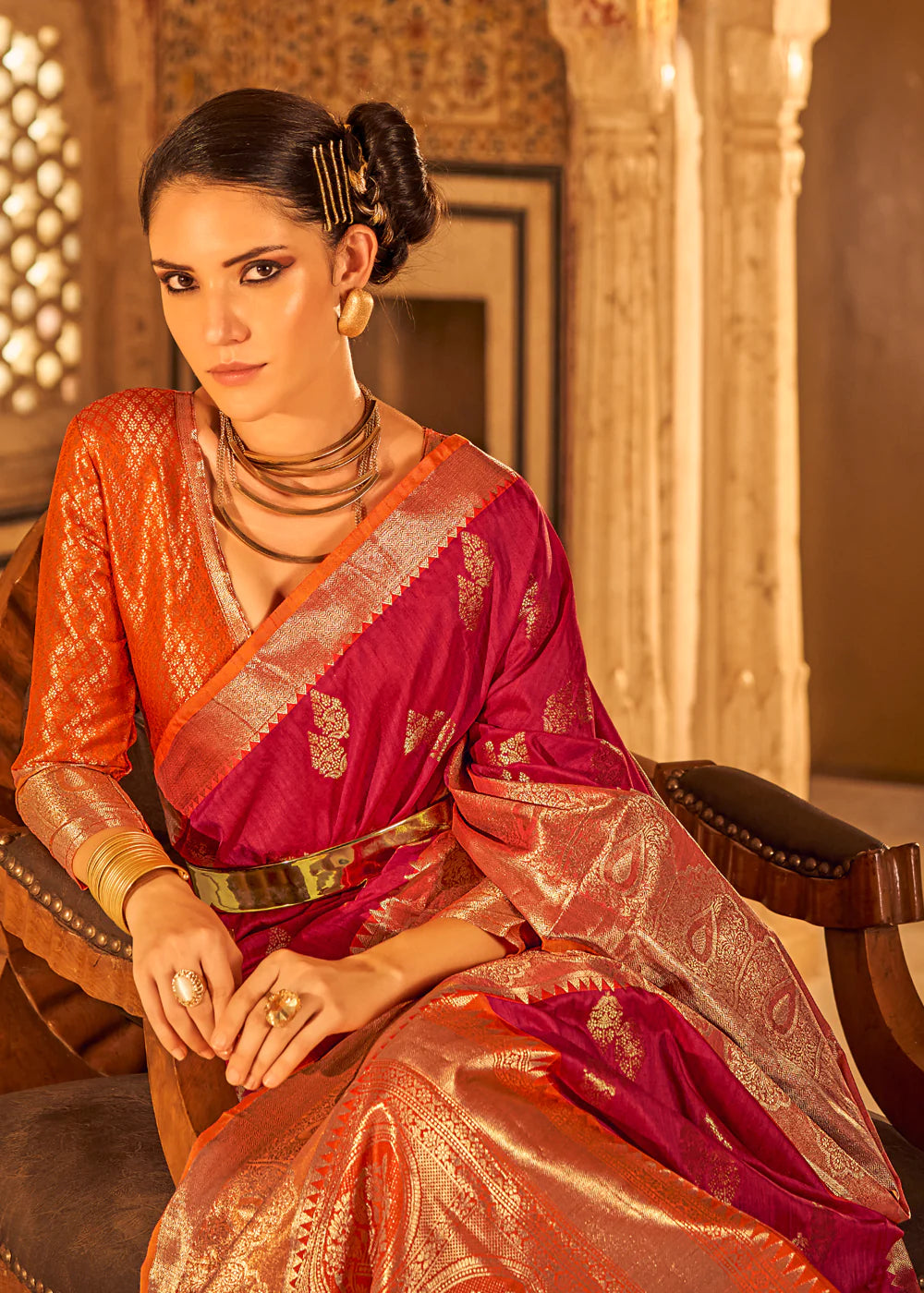 CRIMSON Red Banarasi Woven TISSUE Silk Saree