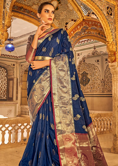 SAPPHIRE BLUE Banarasi Woven TISSUE Silk Saree