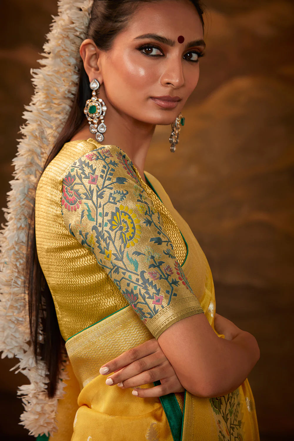 AUREOLIN YELLOW Woven Paithani Banarasi Soft Silk Saree