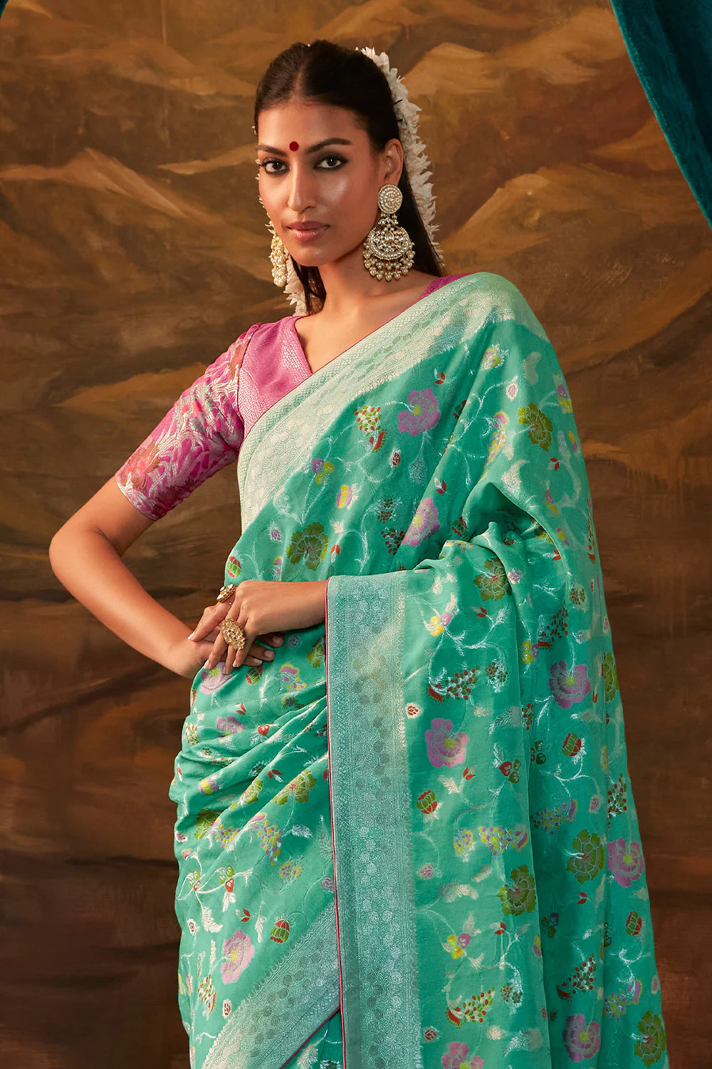 CERULEAN BLUE Woven Paithani Banarasi Soft Silk Saree
