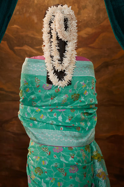 CERULEAN BLUE Woven Paithani Banarasi Soft Silk Saree