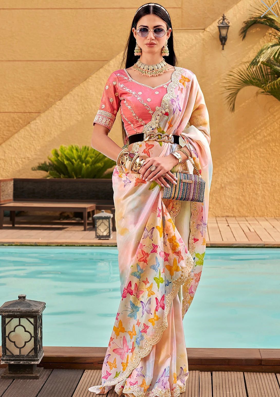 Introducing our exquisite "Enchanted Blooms" Collection: Georgette Sarees with Captivating Digital Prints!