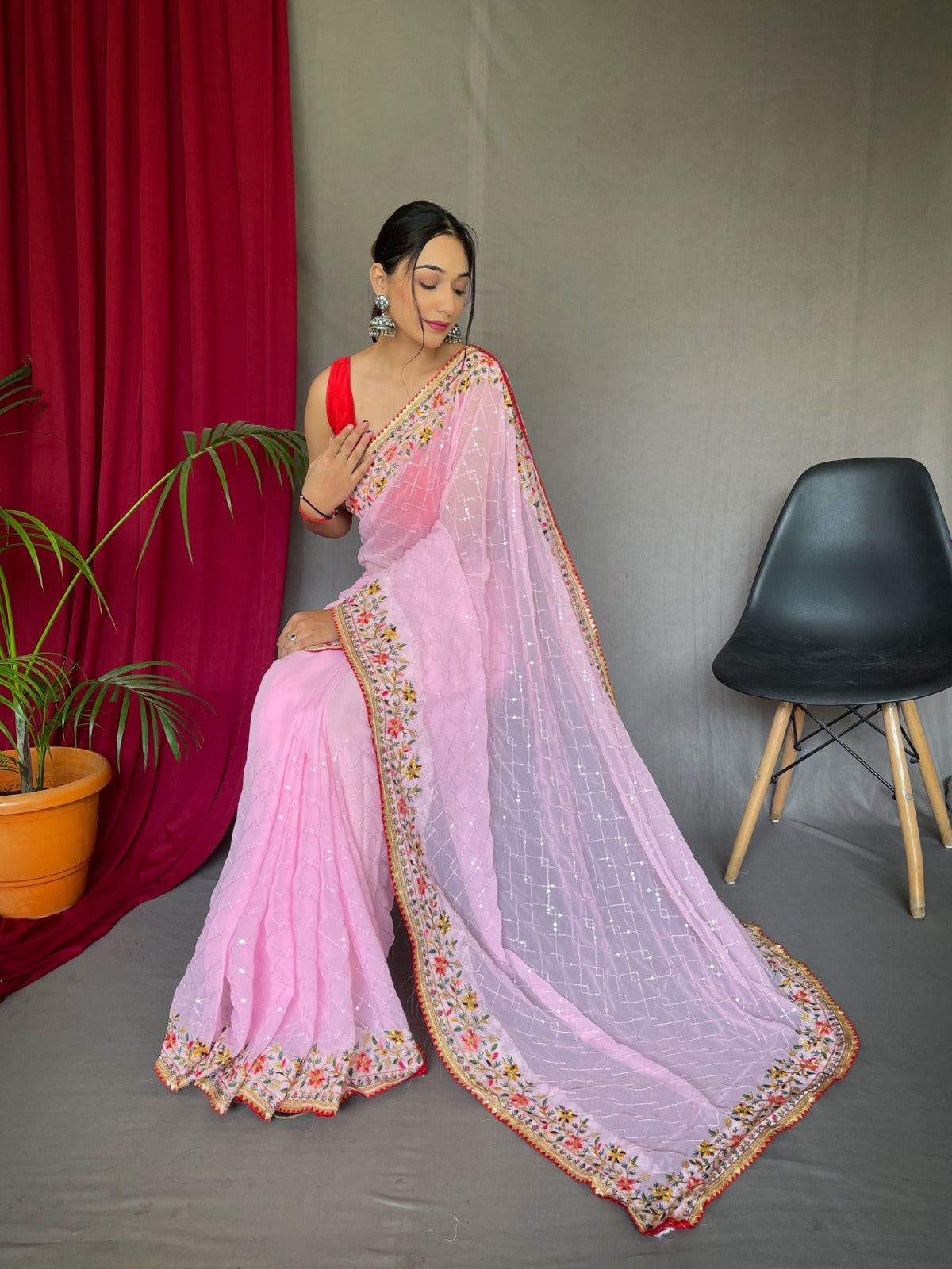 CANDY Pink Georgette Saree With Sequence