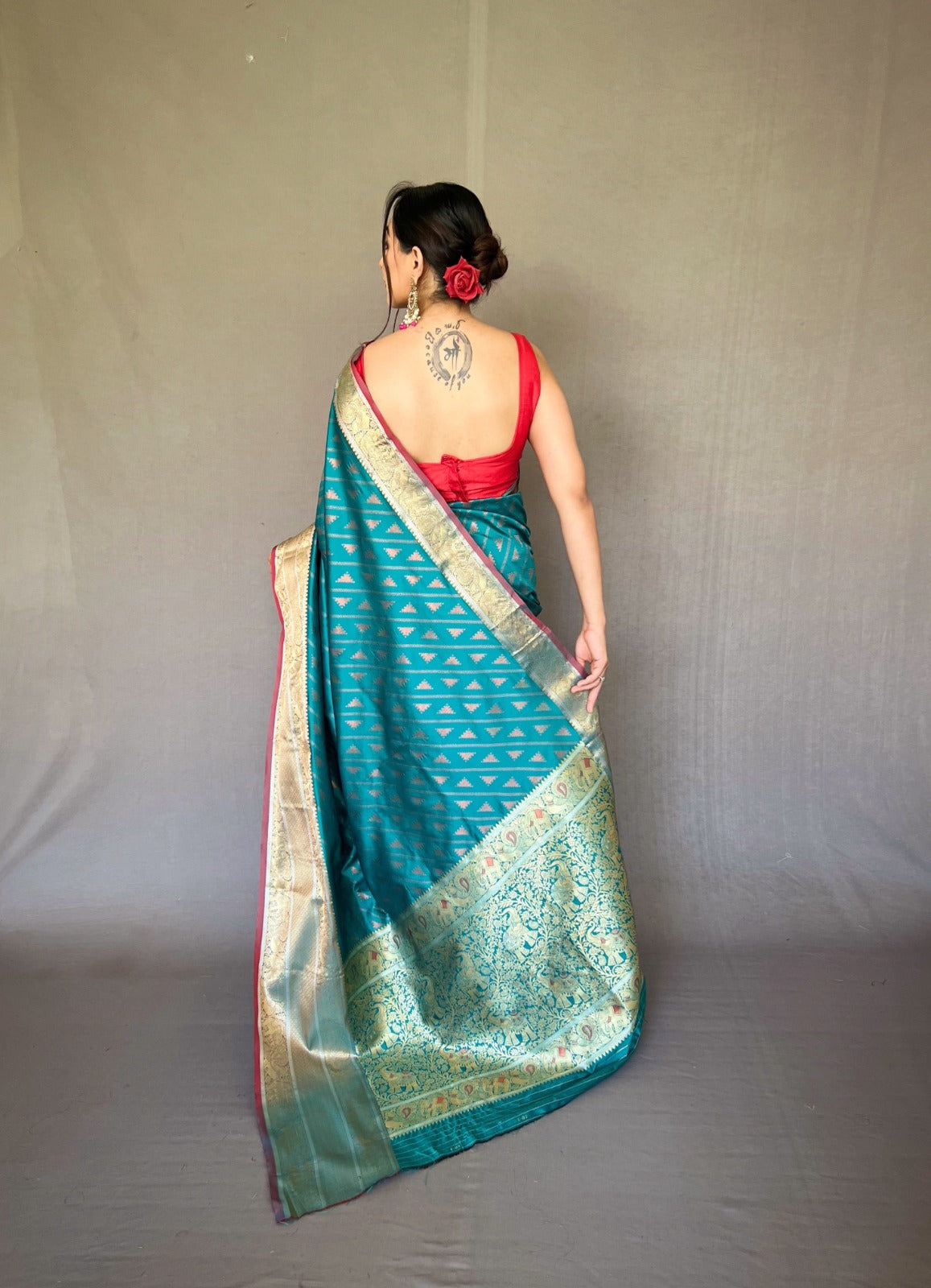 BLUE Banarasi Silk Leheriya Copper Zari Woven Saree