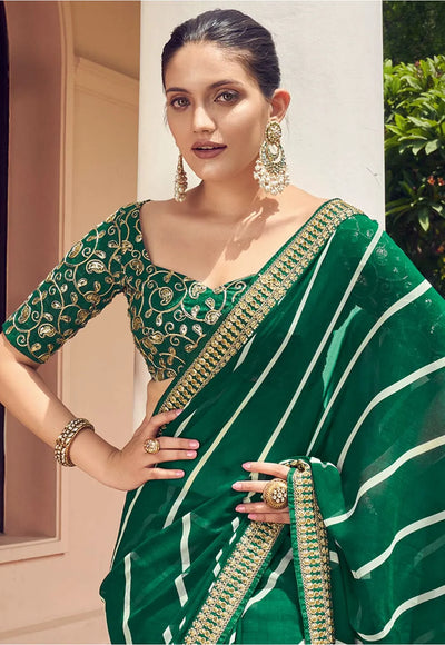 Castleton GREEN  Georgette Saree WITH Embroidery Border