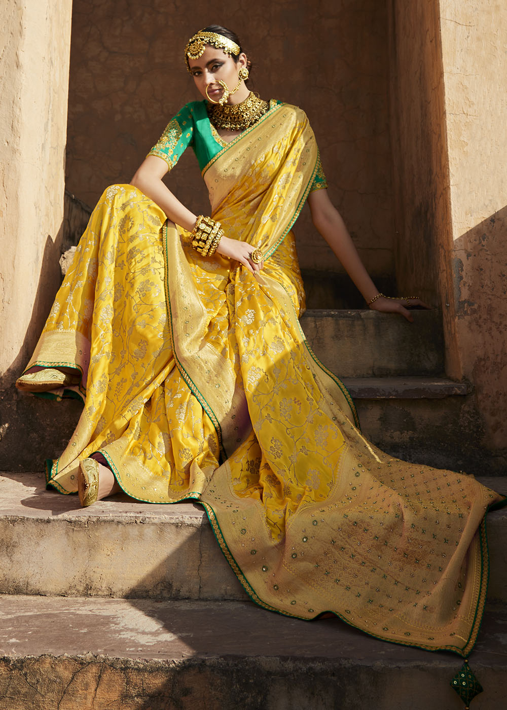 Elegant and Graceful Yellow Woven Banarasi Silk Saree with Embroidered Blouse
