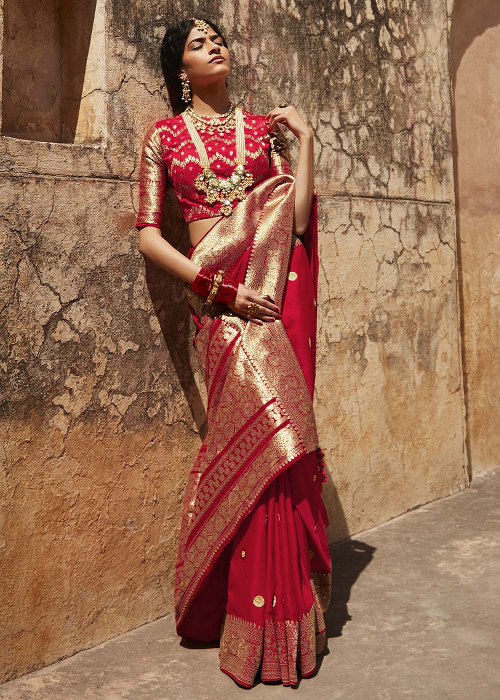 Ravishing Red Woven Silk Saree with Embroidered Blouse