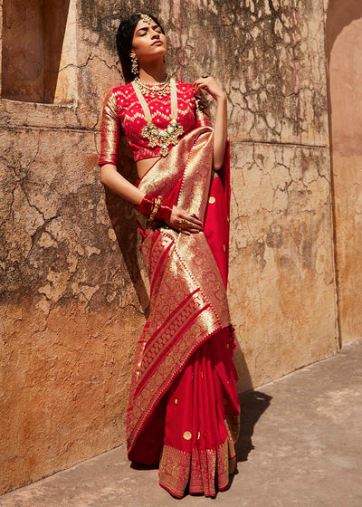 Ravishing Red Woven Silk Saree with Embroidered Blouse