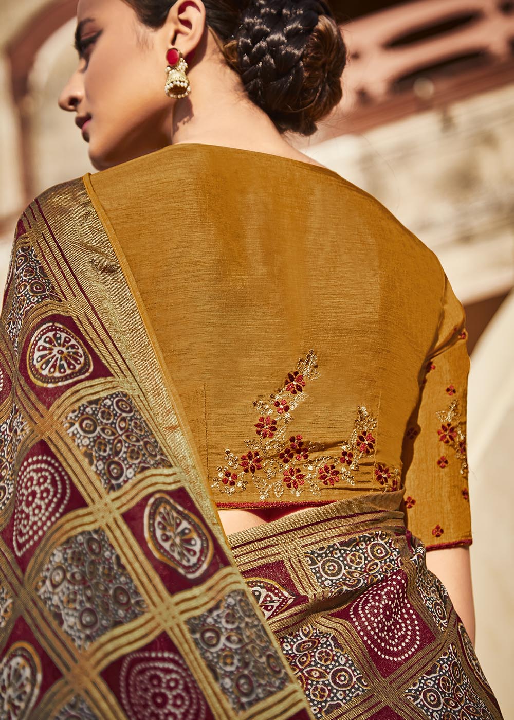 Charming Coffee and Mustard Soft Silk Saree with Embroidered Blouse