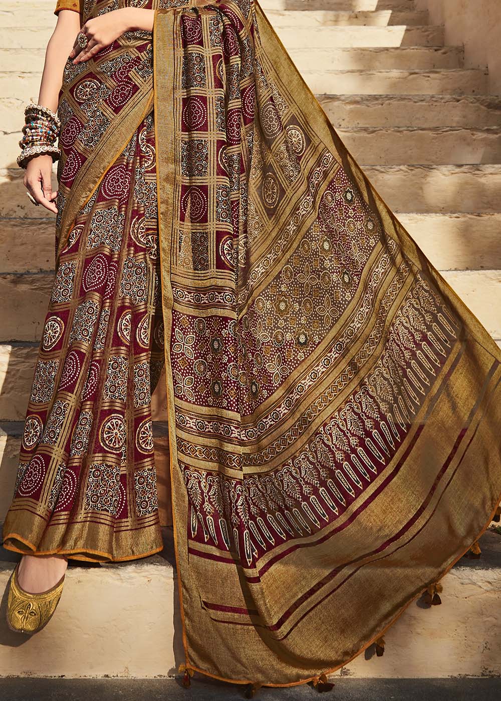 Charming Coffee and Mustard Soft Silk Saree with Embroidered Blouse