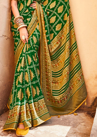 Elegant Green and golden  Soft Silk Saree with Beautifully Embroidered Blouse