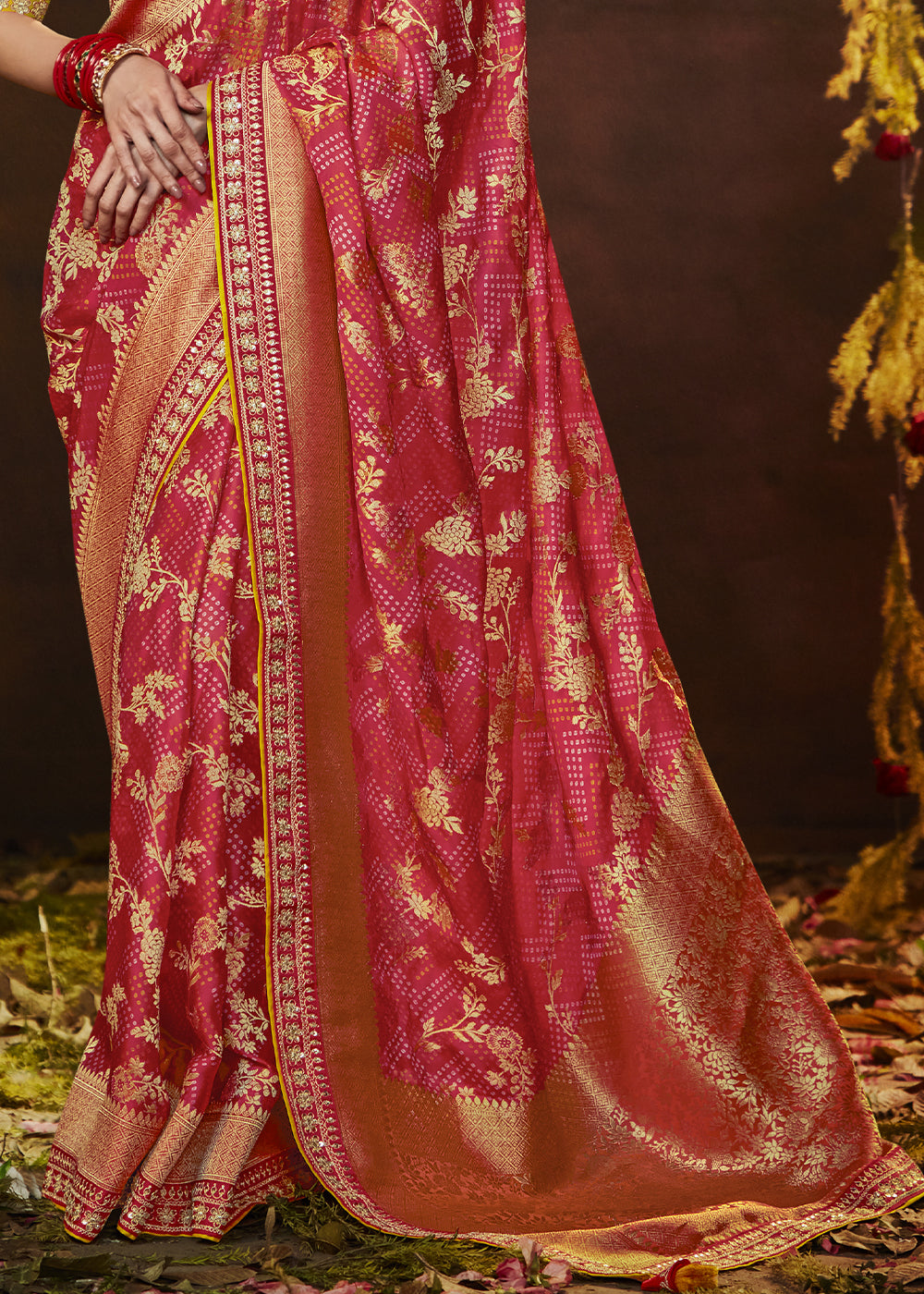 Bold Tart Red Georgette Bandhani Saree for a Festive Look