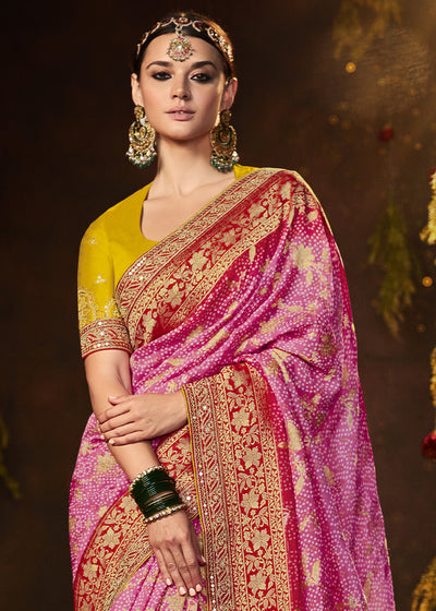Graceful Flamingo Pink Georgette Bandhani Saree for a Chic Look