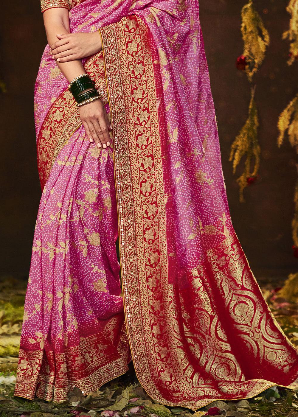 Graceful Flamingo Pink Georgette Bandhani Saree for a Chic Look