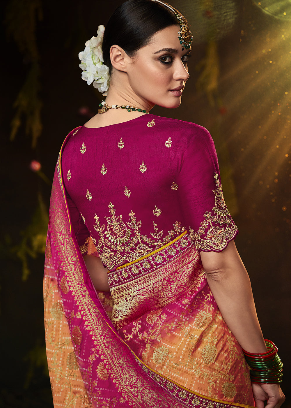 Pretty Pink Georgette Bandhani Saree for a Feminine Look