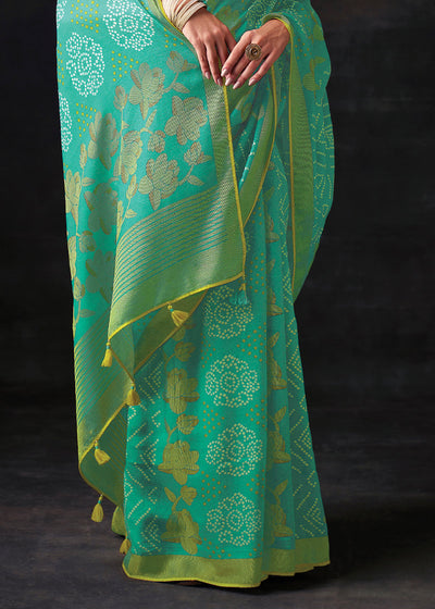 Light Blue Brasso Bandhani Saree with Embroidered Blouse