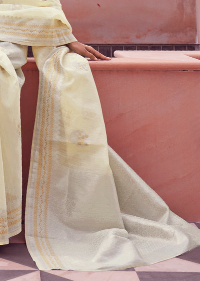 Luminous Lime: Handwoven Banarasi Linen Silk Saree