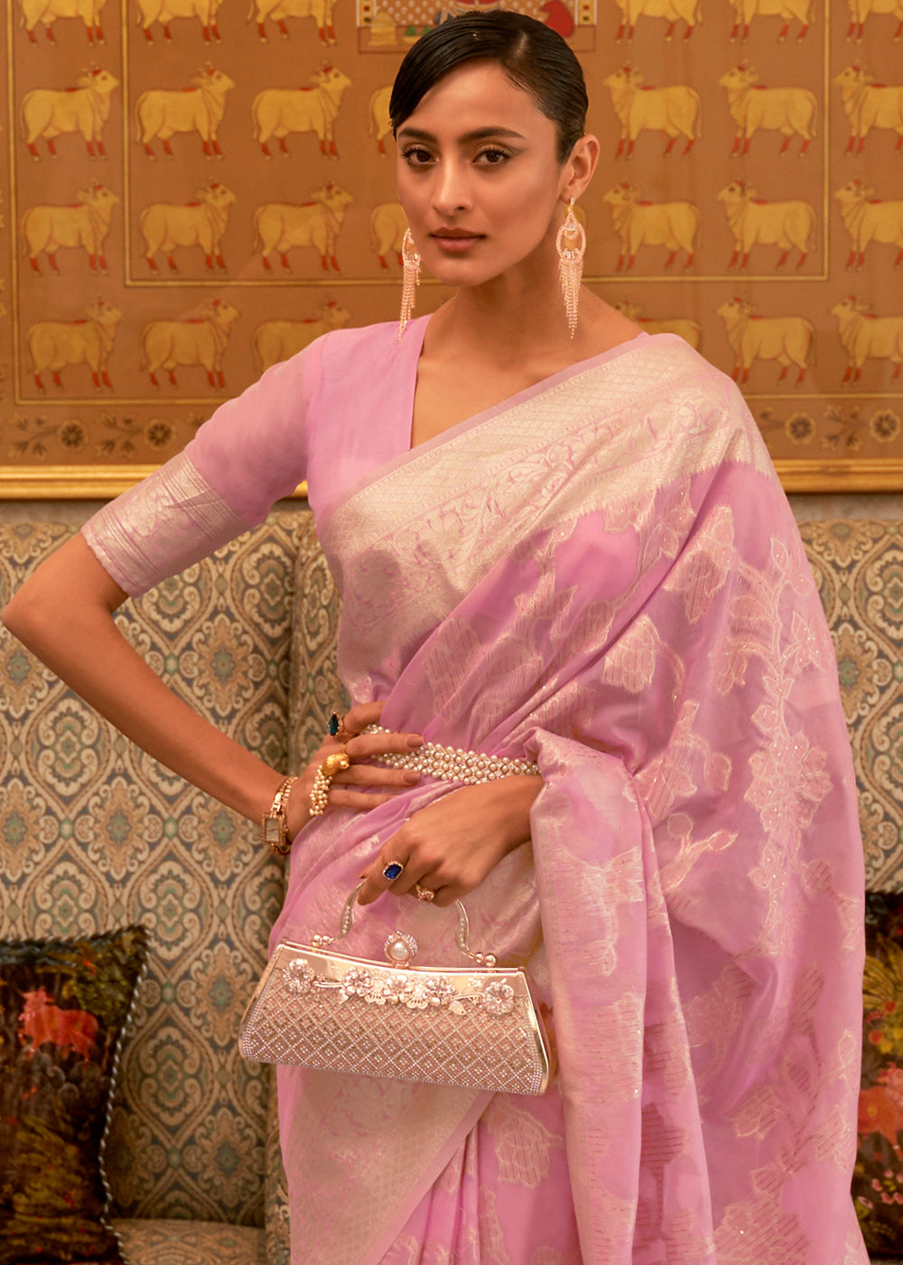 Lily Purple Banarasi Cotton Cutwork Saree